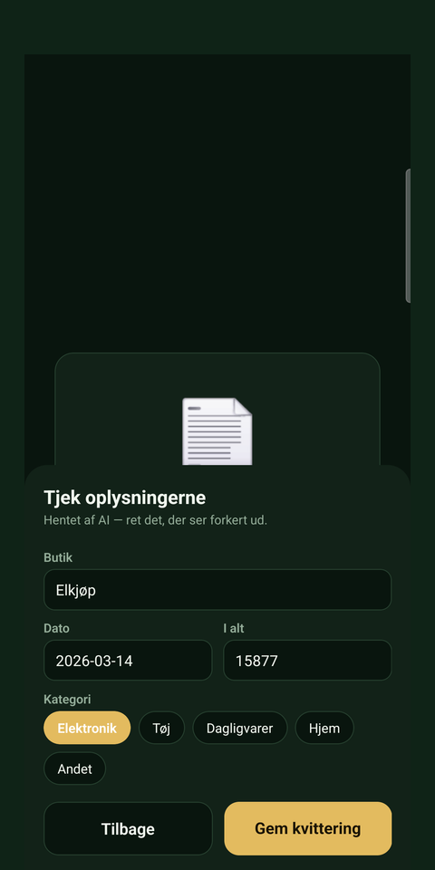 Kvitro læser en PDF-kvittering fra e-mail