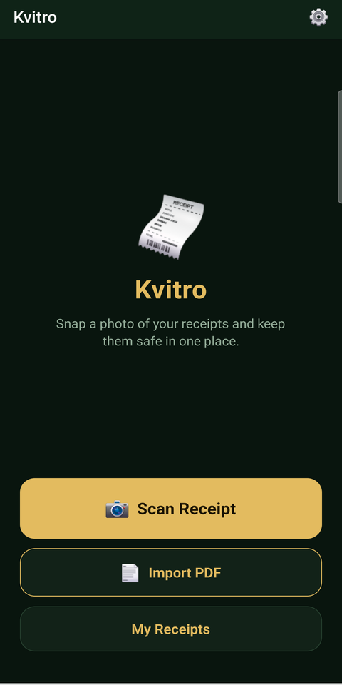 Kvitro — home screen