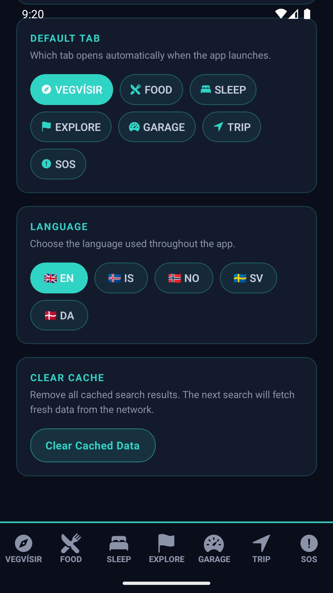 Language selector with five languages
