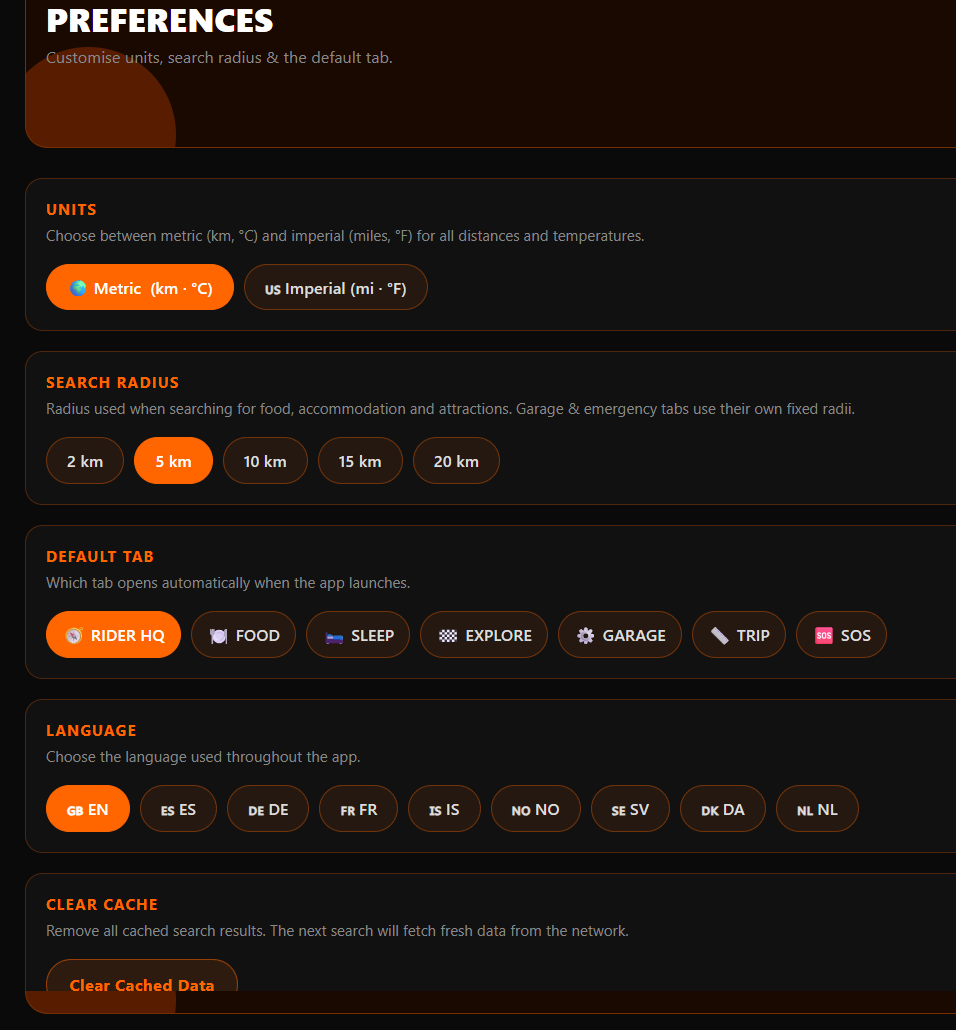 Settings screen