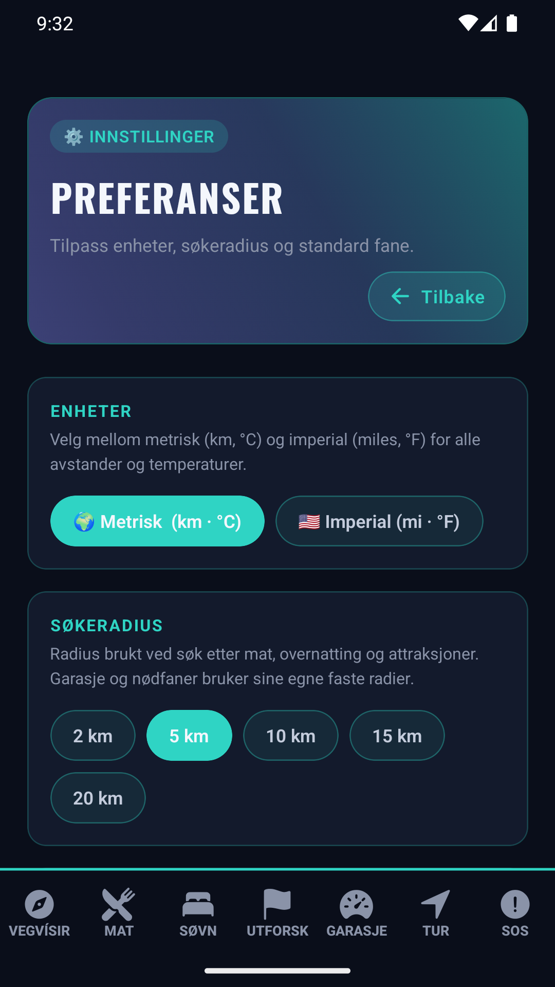 Innstillingsskjerm